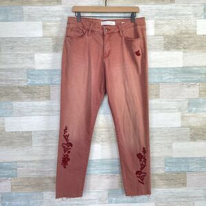 Vintage America Floral Embroidered Wonderland Ankle Jeans Pink Womens 10 30